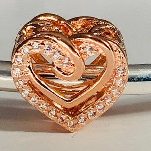 NEWAUTHENTIC PANDORA ROSE GOLD SPARKLING ENTWINED HEARTS CHARM #789270C01